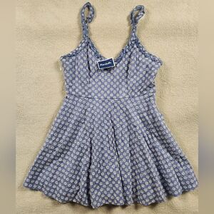 Trixxi Mini Dress Sleeveless Lined Front Knot 100% Cotton Size XL Blue Floral